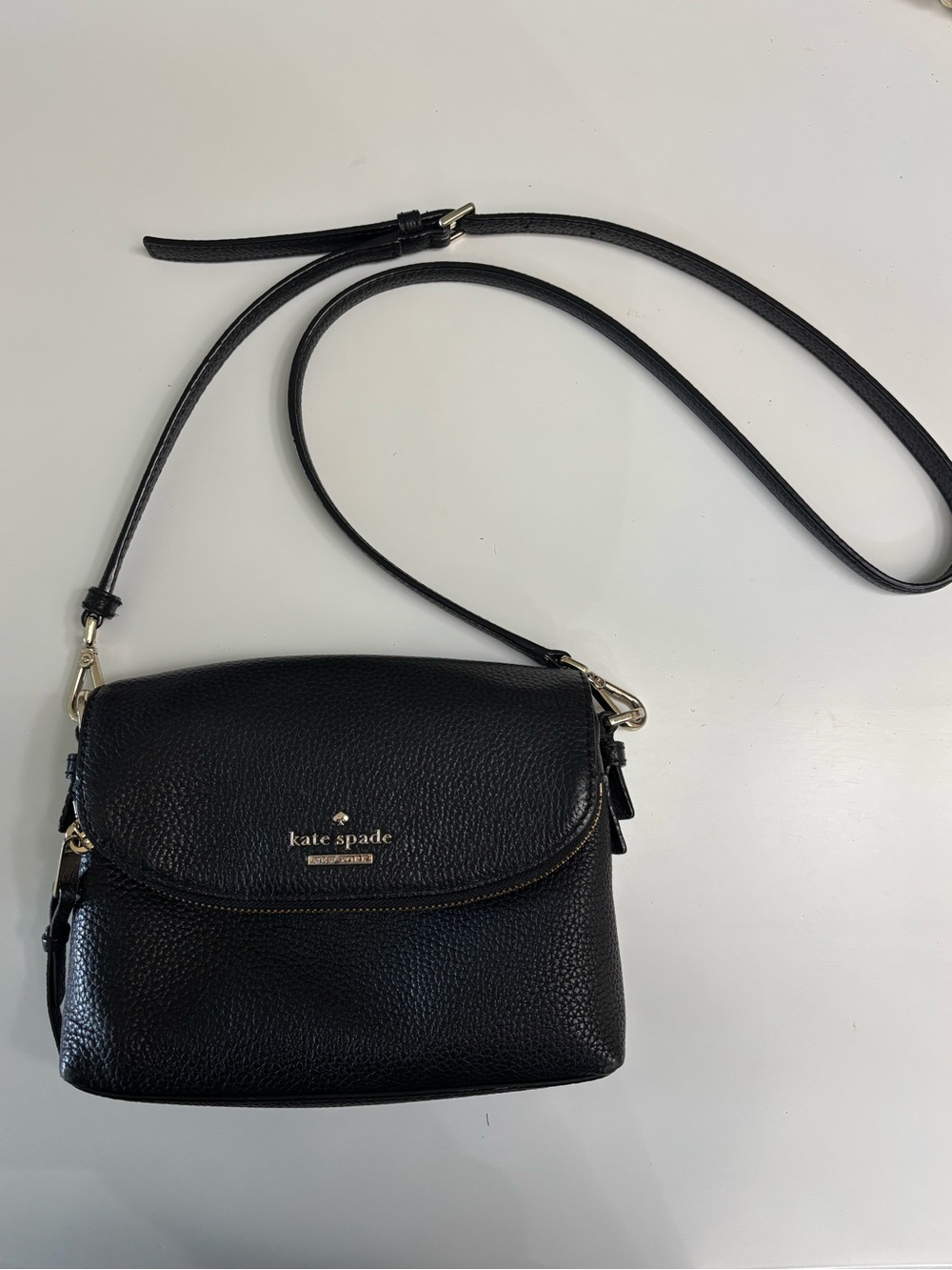 kate spade Black Pebbled Leather Crossbody with Gold-Tone Accent